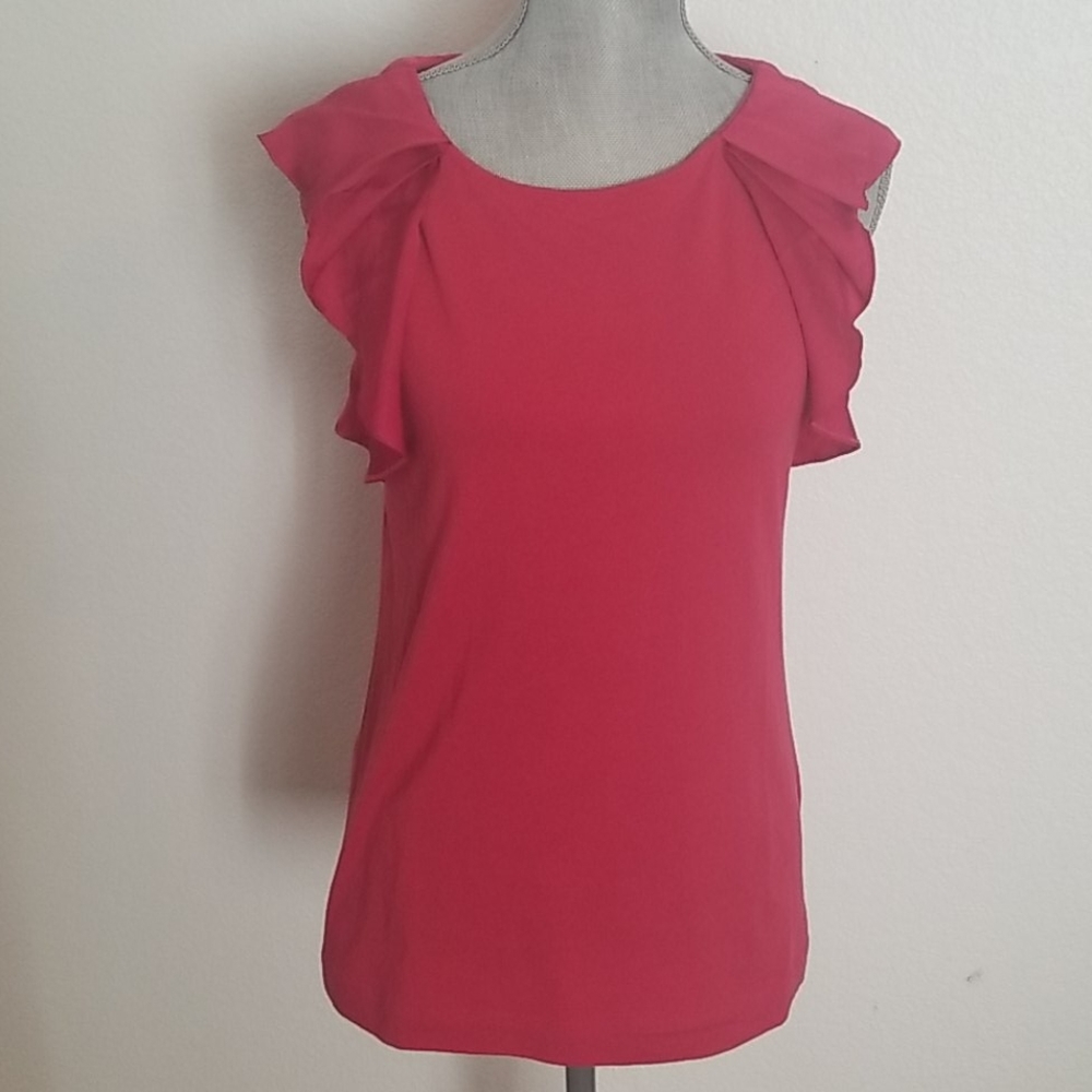 Theory Flutter Sleeve Red Top, sz S/P